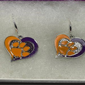 Clemson Tigers NCAA Heart Dangle Fashion Earrings NEW
